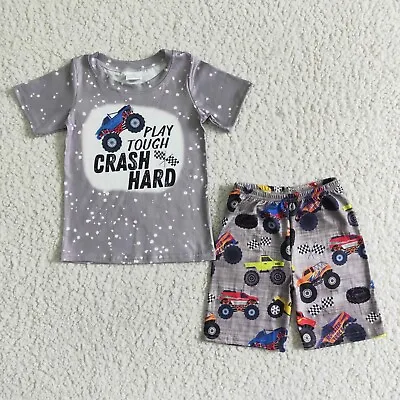 Boys Short Sleeve Shirt Shorts Set Monster Truck Print 2pcs Summer Outfit • $18.99