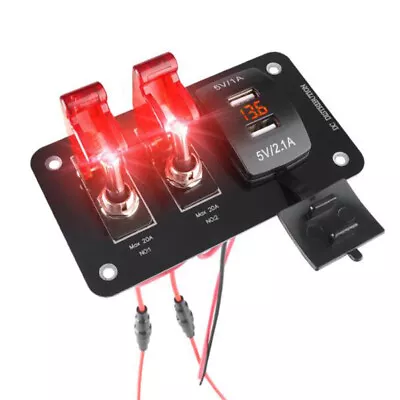 2-Gang Rocker Switch Panel Breaker Dual USB 3.1A Charger Fit For Car Marine Boat • $23.30