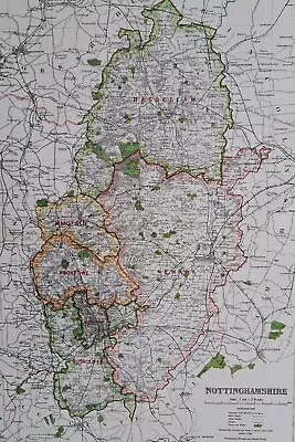 1922 Large Map Of Nottinghamshire. 101 Years Old. Antique Original. Mansfield. • £16.10