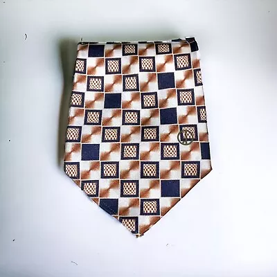 Alfred Dunhill 100% Silk Tie Squares Geometric White Brown • $12.99