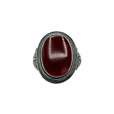 $40 • Buy Vintage Sterling Silver Carnelian Ring Size 5 Signed WMS Intricate Art Deco 925