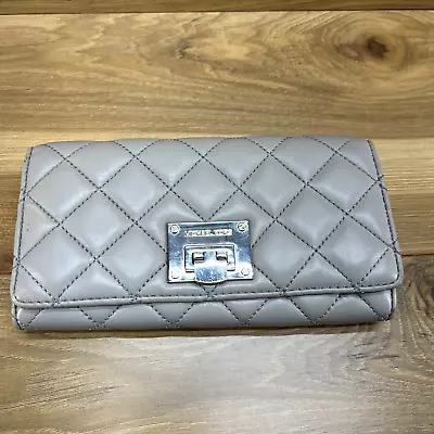 Michael Kors Astrid Quilted Leather Large Flap Wallet Gray Grey • $19.88