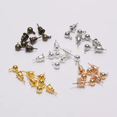 50pcs Ball Post Earring Stud With Ear BackLoop For DIY Jewelry Making Findings • £4.51