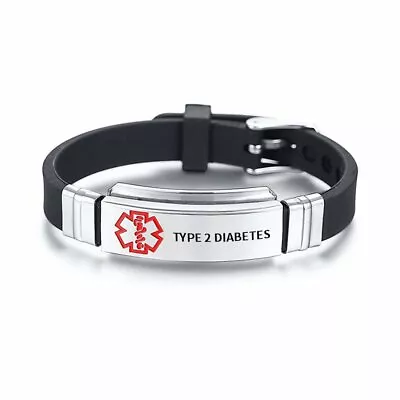 Stainless Steel Men Women Silicone Medical Alert ID Bracelet Wristband Adjustabl • $9.99