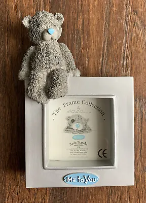 Vtg Teddy Bear Picture Frame 2  X 2   Photo Blue Gray Baby Nursery ME TO YOU • £5.59