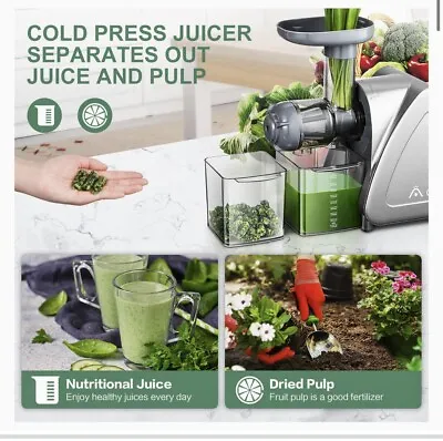AOBOSI Cold Press Juicer Machines With Reverse Function Slow Masticating Juicer • £50