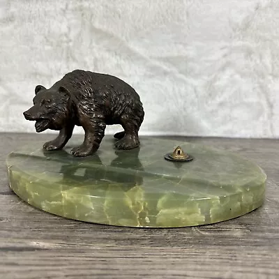 Antique Vintage Green Marble Desk Set Grizzly Bear Pen Rest 20's -40's • $139.98