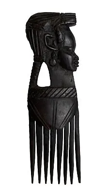 Vtg African Hand Carved Wood Hair Comb Afro Pick Indeginous Carved Face 11x2.5” • $23.88