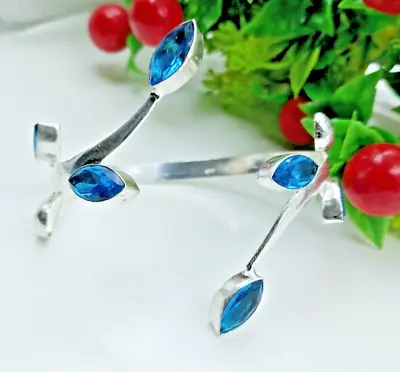 Swiss Blue Topaz Gemstone 925 Sterling Silver Jewelry Cuff Bracelet • $14.44