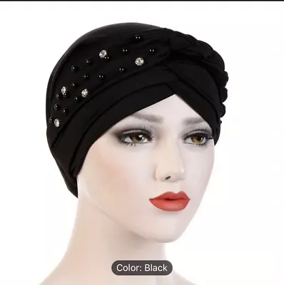 Hair Loss Head Scarf Muslim Women Turban Cap Cancer Chemo Hat Beads Braid Wrap • $7.65