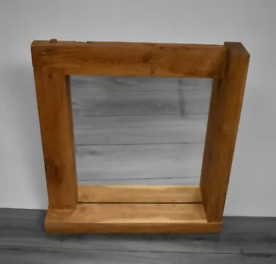 Handcrafted Oak Mirror | Rustic Style Shelved Mirror Medium Stain • £104