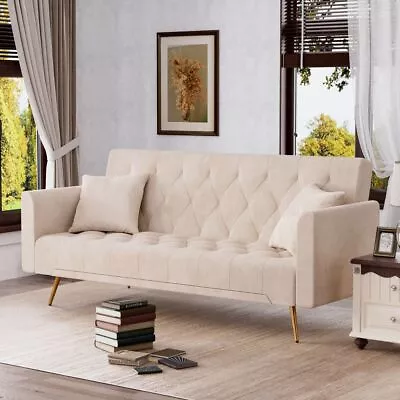 Modern Velvet 3 Seater Sofa Couch Convertible Sleeper Sofa Bed With 2 Pillows • $279.99