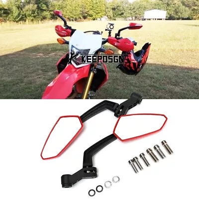 Pair Motorcycle Side Mirrors Red Leaf Clear Rearview For Honda CRF250L CRF250R • $25.15