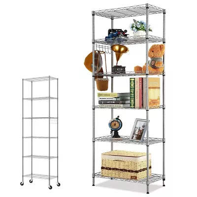 Shelves With Wheels Metal Storage Rack Wire Shelf For Pantry Garage Kitchen • £42.99