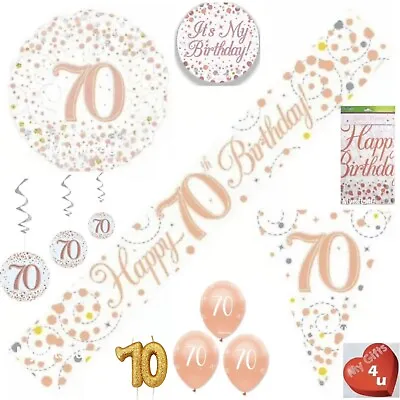 White Rose Gold 70th & Happy Birthday Party Decorations Buntings Banner Balloons • £2.25