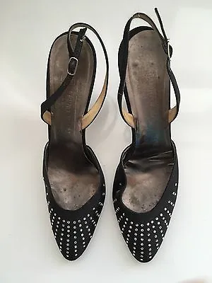  Bruno Magli Black Satin  Slingbacks Heels Shoes W/Rhinestones Sz 9 AA  • $69