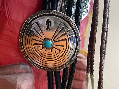 Astounding! T. Billy Navajo 'Man In The Maze' Bolo Tie Larger 48  Length W/Tips • $485