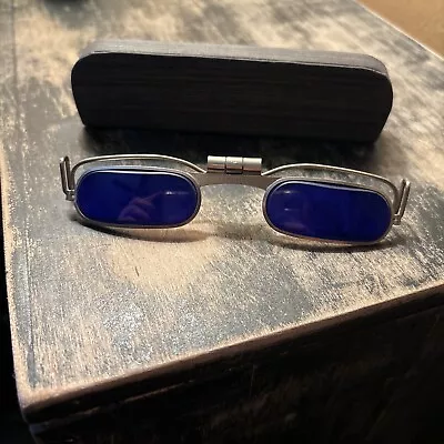 Antique Fendall Clip On Flip Up Welding Glasses Cobalt Steampunk Cycle • $120