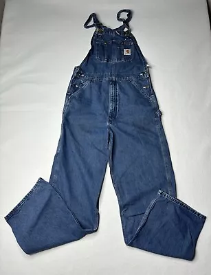 Vintage Carhartt Men Size 32 X 34 Blue Denim Bib Overalls • $24.95