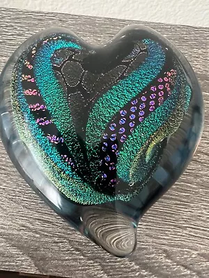 Rollin Karg Dichroic Multicolored LARGE Heart Shaped Art Glass Paperweight MINT! • $61