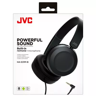 Jvc Has31m On Ear Headphones Wired W/ Remote & Microphone - Black - Ha-s31m-b-e • £15.99