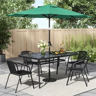 Outdoor Tempered Glass Patio Table Garden Dining Set Umbrella Hole 2/4/6 Seater • £95.95