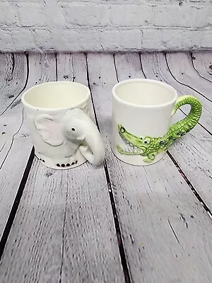 Vintage Elephant And Alligator Ceramic Mug Set Of 2 • $20