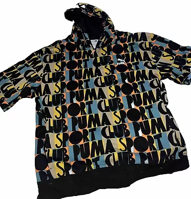 PUMA Sport Club Short Sleeve Hooded Hoodie Sweatshirt All Over Print Large • $8