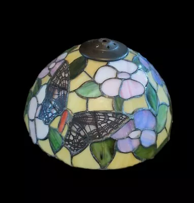 Vintage Tiffany Style Butterfly Lamp Shade Stained Slag Glass Leaded 10 In Dia • $75.90