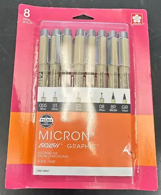 Pigma 8 Pen Set Black Insc-30067 Micron Brush • $14.99