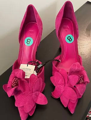 Zara Fuchsia High Heeled Suede Flower Shoes - US Size 8 (Euro Size 39) • $70