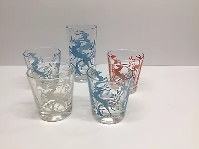 Vintage Federal Glass Gazelle Barware Glasses Lot Of 5 • $20