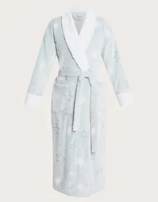 MONSOON Ladies Supersoft Grey Star Print Long Dressing Gown Robe BNWT RRP £55 • £49.99