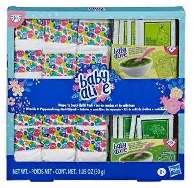 Baby Alive Diaper 'n Snack Refill Pack 14 Diapers 10 Food Packs Nib • $27.99