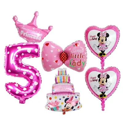 5th Birthday Mickey Mouse Minnie Mouse Balloons For Girl 6 Pcs - Party Supplies • $5.99