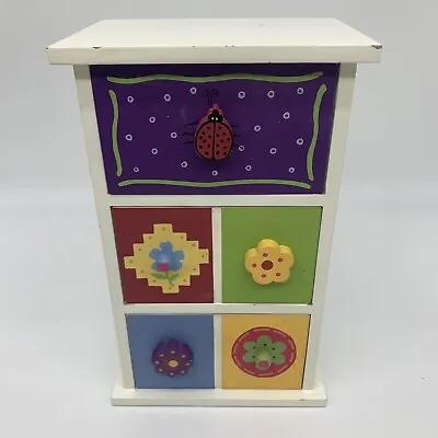 VTG Children's Handmade Ladybug & Flowers Mini Wood Chest Of Drawers/Jewelry Box • $24.99