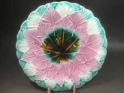 Large Antique Majolica Begonia Leaves Plate C.1880's • $125