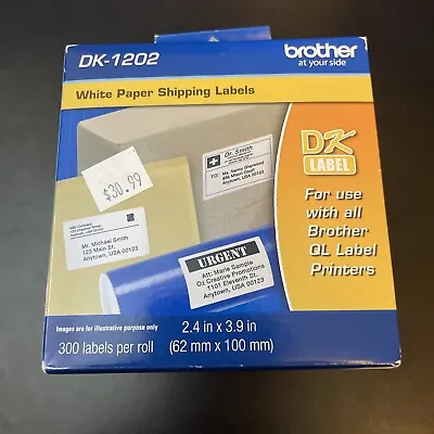 Genuine Brother DK-1202 White Paper Shipping Labels (300 Labels In Roll) • $14.95