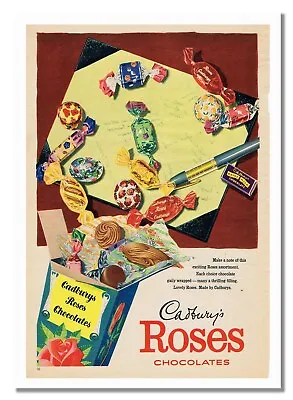 Cadburys Roses Milk Chocolates Vintage Advert Poster Sweet Cocoa Pleasure Photo • £5.59