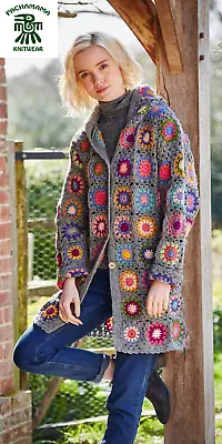 Pachamama Hand Knitted 100% Wool Hooded Coat -  Woodstock Multicoloured - BNWT • £105