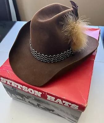 Vintage John B Stetson Cowboy 5X Beaver Hatband Made In USA Hat Sz 7 3/8 RARE • $299.97