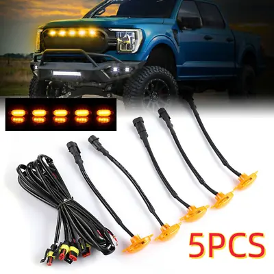 5x AMBER Lens Amber LED Front Grille Running Lights For Ford F150 Raptor Style • $17.98