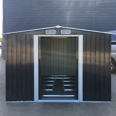 6x8ft Metal Garden Storage Shed 4 Air Vents Grilling Tools Utility House W/ Base • £305.95