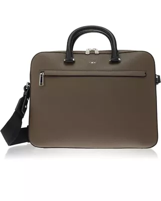 New Hugo Boss Pebbled Logo Leather Briefcase Messenger Bag Brown Document Case • $399.99