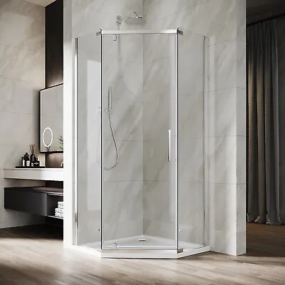 £248.99 • Buy Frameless Shower Enclosure Pentagonal Pivot Hinge Door 8mm Easy Clean Glass Door