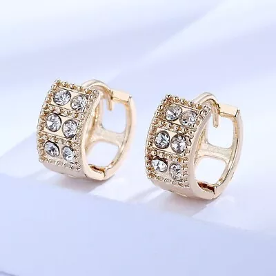 18k Layered Real Gold Filled Round Huggies Hoop Earrings Micro Pave Settings... • $12