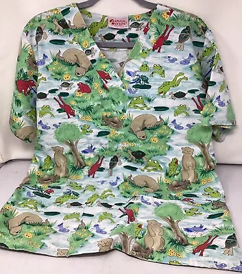 River Themed Scrub Top Otters And Frogs XL? Small Hole In Front… • $10
