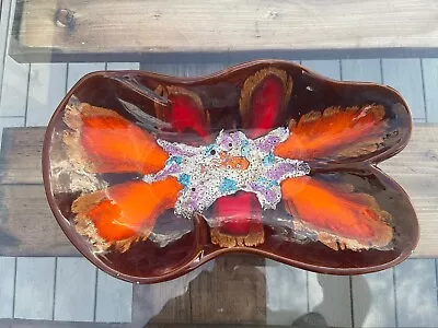 Vintage Vallauris Pottery French Footed Large Dish Brown Red  Orange Volcanic • £75