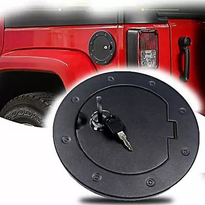 Steel Locking Fuel Door Black Gas Tank Cap Cover Lock Key For 07+ Jeep Wrangler • $18.95