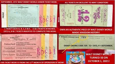 1972 A B C D E Tickets Walt Disney World JUNIOR TICKET Book 100 YEARS WONDER  R4 • $99.72